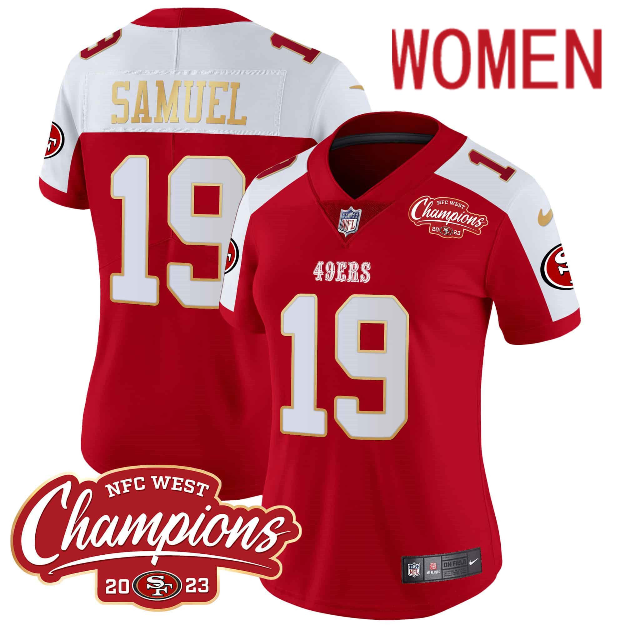 Women San Francisco 49ers 19 Samuel Red 2024 Nike NFC West Champions Gold Trim Vapor NFL Jersey